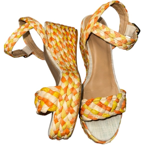 CASTANER | Babar Tricolored Raffia Wedge Espadrilles Sandals Yellow+Orange US 9 - Picture 3 of 6
